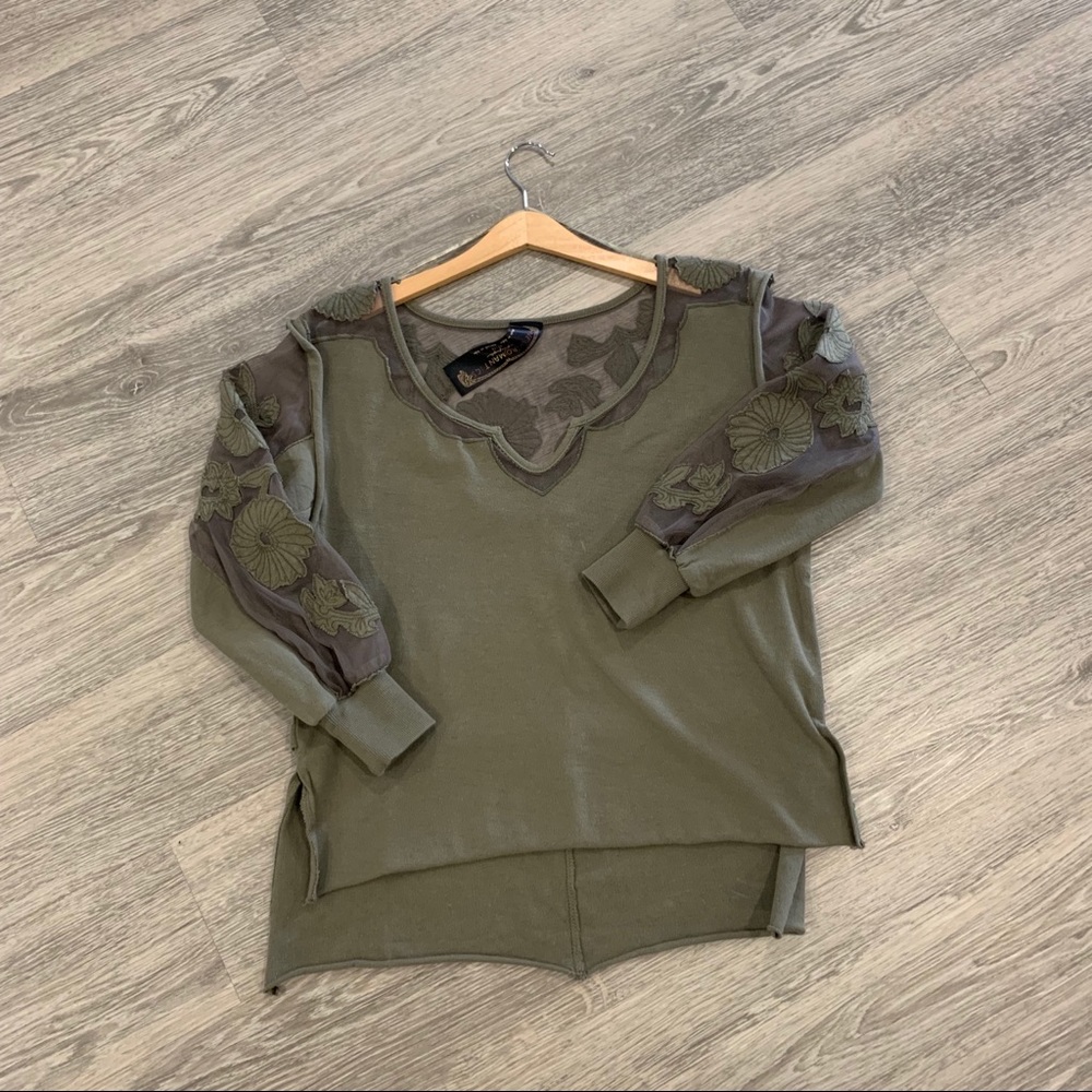 Free People Olive 3/4 Sleeve Top